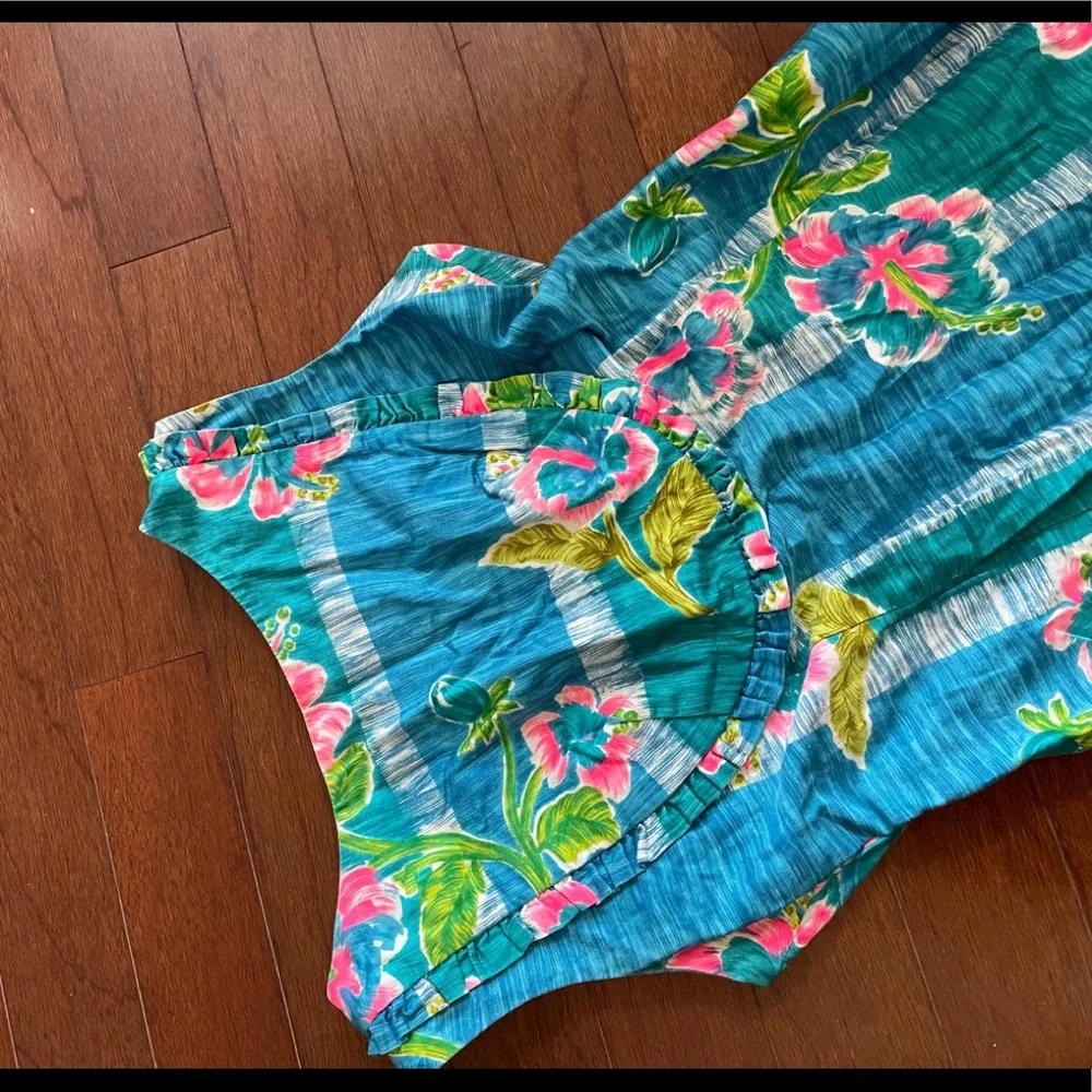 Vintage 60’s 70’s Blue Hawaiian maxi dress size Small hibiscus print tropical - Picture 10 of 10